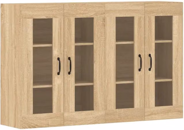 Armario de pared Helloshop26 con puertas de cristal en madera de roble, An: 69,5 cm, P: 34 cm, Al: 90 cm