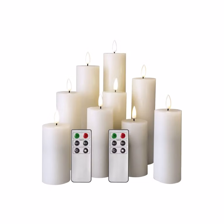 Juego de 9 velas eléctricas de parafina blanca con llama LED, mando a distancia y temporizador de Mobili Rebecca