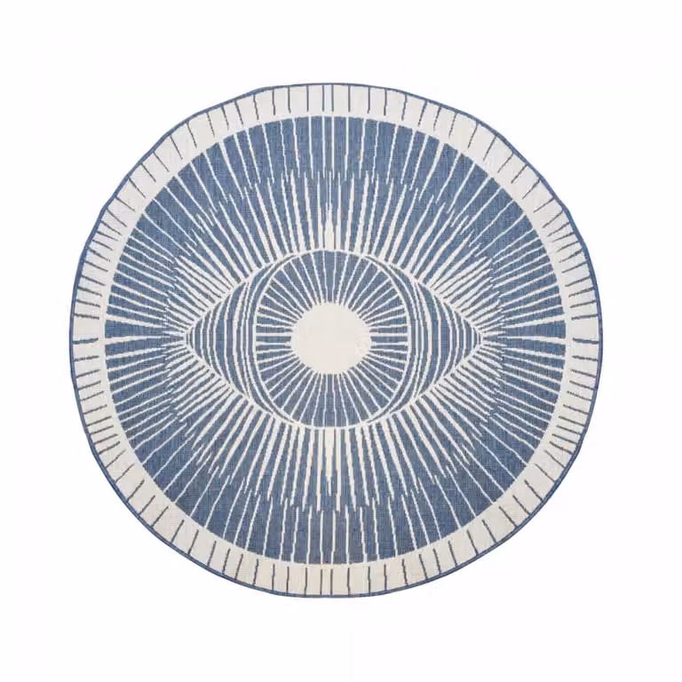Alfombra de exterior redonda Un Amour De Tapis estilo kilim reversible azul, Diámetro: 160 cm