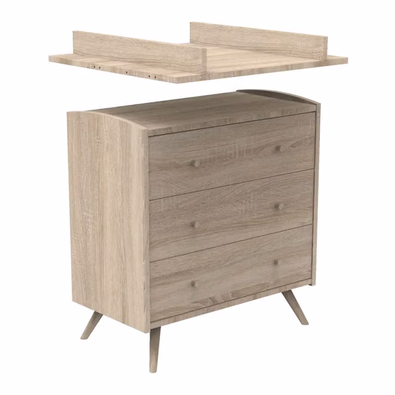 Cambiador para cómoda Sauthon en madera color roble, marrón, beige y dorado con barandilla de seguridad