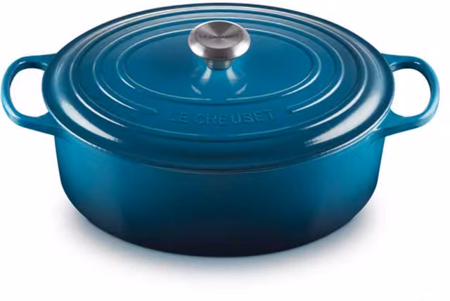 Cocotte oval de hierro fundido esmaltado Le Creuset color petrol de 31 cm