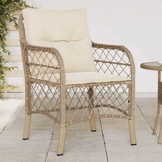 Set de 2 sillones de jardín vidaXL con cojines de ratán sintético y estructura de acero en color beige y blanco