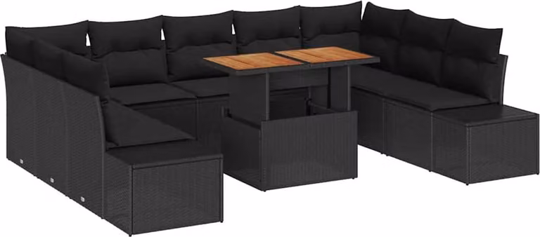 Conjunto de comedor de jardín Syfax de 10 piezas en polirratán con madera de acacia en colores negro y marrón