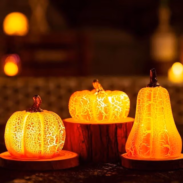 Linternas de calabaza JALLERIA con luces LED decorativas de color naranja para Halloween y otoño