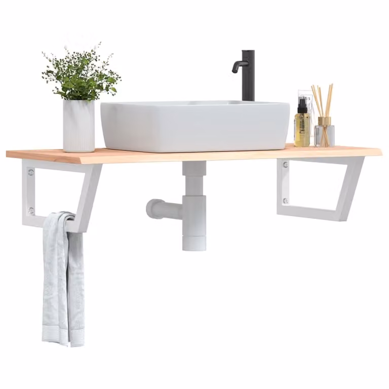 Estante de pared Syfax moderno de madera de roble y metal para baño o jardín en color marrón y blanco