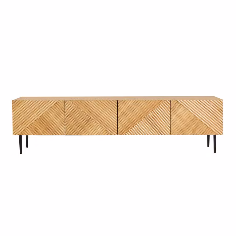 Mueble de TV moderno ARCHIPEL de Miliboo con 4 puertas en madera de roble y metal negro, Ancho: 180 cm