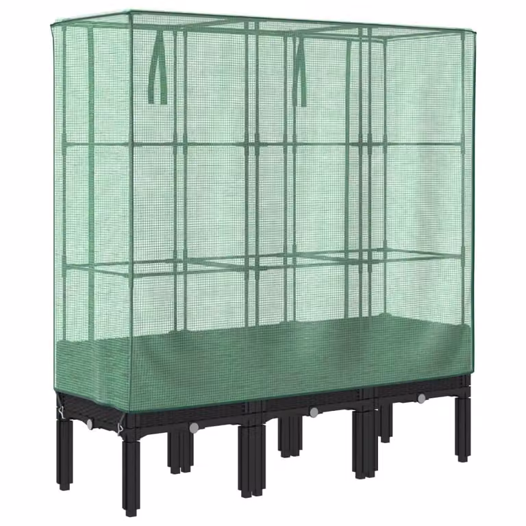 Arriate con cubierta de invernadero Syfax con aspecto de ratán en negro y verde, An/P/Al: 120 x 40 x 140 cm