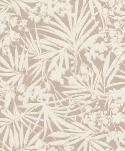 Papel pintado Rasch Colección Paraiso con diseño floral y botánico en colores beige y gris, An: 0,53 m, Al: 10,05 m