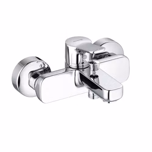 Mezclador monomando para bañera y ducha Kludi Pure, montaje en pared, color cromo con función de ahorro de agua y spray