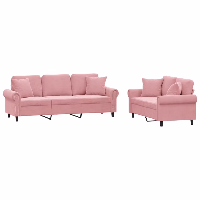 Juego de sofás de 2 piezas vidaXL en terciopelo rosa con cojines para salón