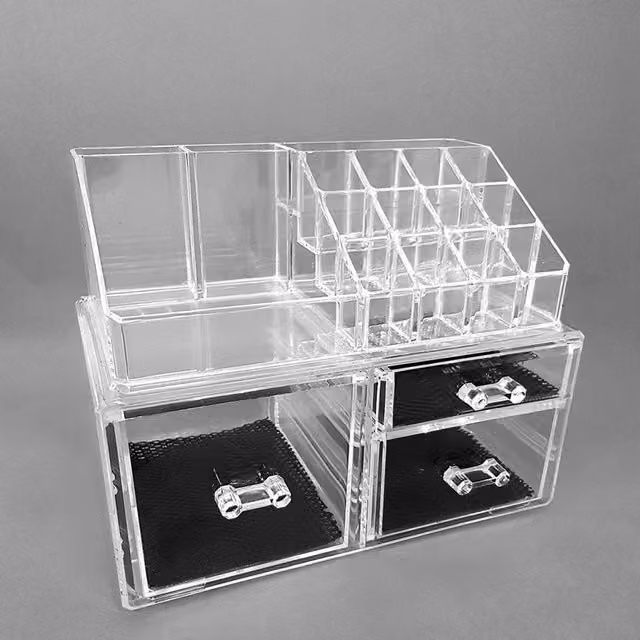 Organizador de cosméticos y maquillaje Trade Shop Traesio de acrílico transparente con 16 compartimentos y bandeja