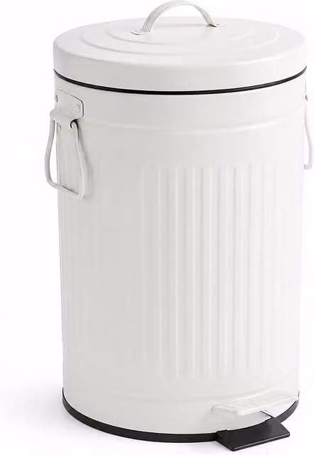 Cubo de basura redondo con pedal Relaxdays de 12 l en metal blanco con cierre softclose y cubeta interior extraíble, An/P/Al: 25 x 25 x 41 cm