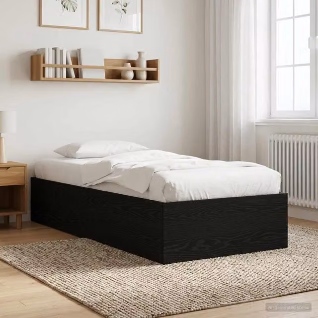 Estructura de cama de suelo Maison Exclusive en roble negro con láminas de madera, An/P/Al: 80 x 200 x 203 cm