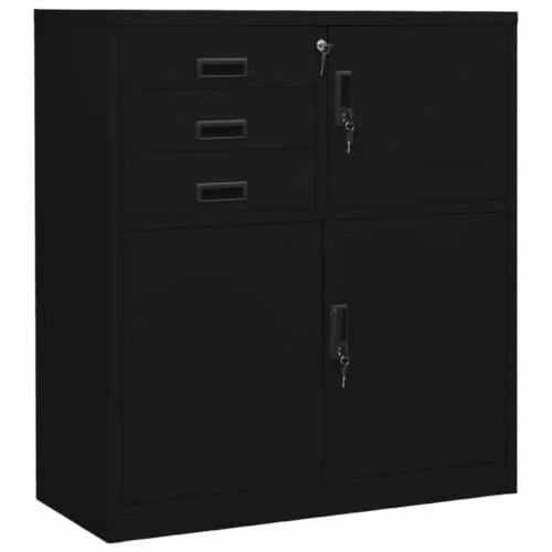Armario de oficina Helloshop26 de metal con estantes ajustables y cajones internos, estilo moderno en color negro o gris, An/P/Al: 90 x 40 x 102 cm