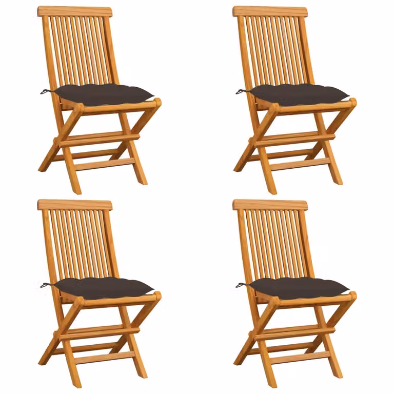Set de 4 sillas de jardín Syfax de madera de teca con cojines gris y marrón
