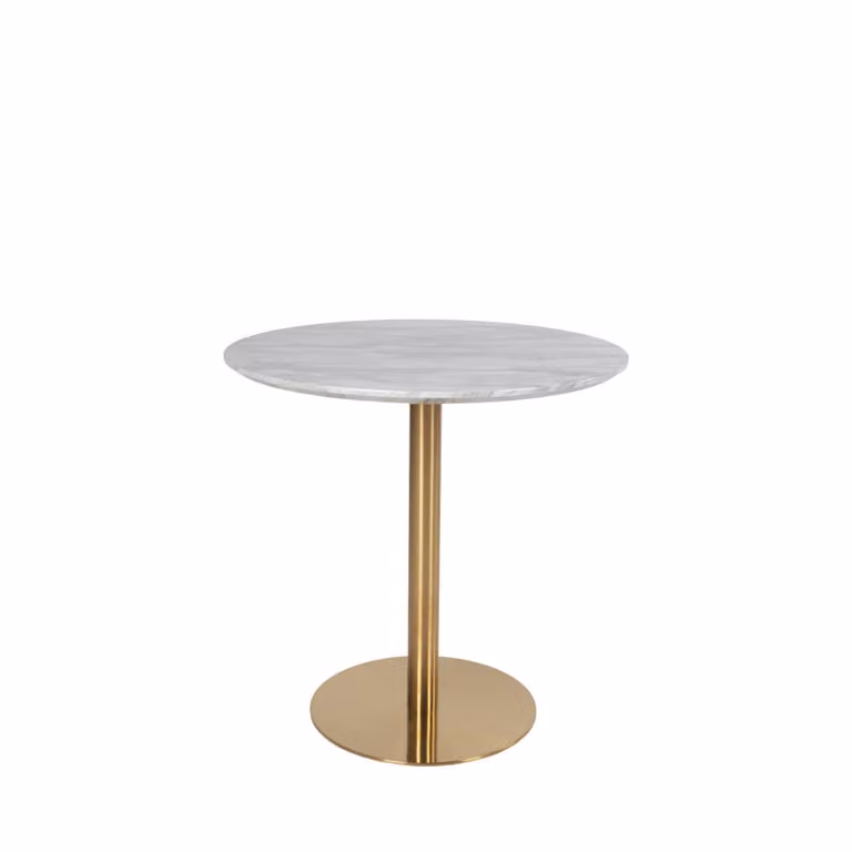 Mesa de comedor redonda House Nordic con efecto mármol blanco y estilo art deco, Diámetro: 90 cm, Altura: 75 cm