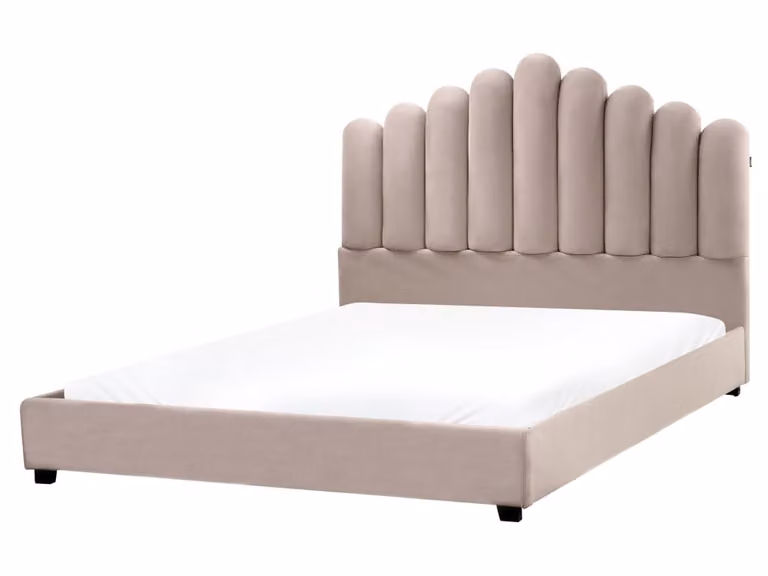 Cama de agua Beliani tapizada en terciopelo gris y beige An/P: 160 x 200 cm