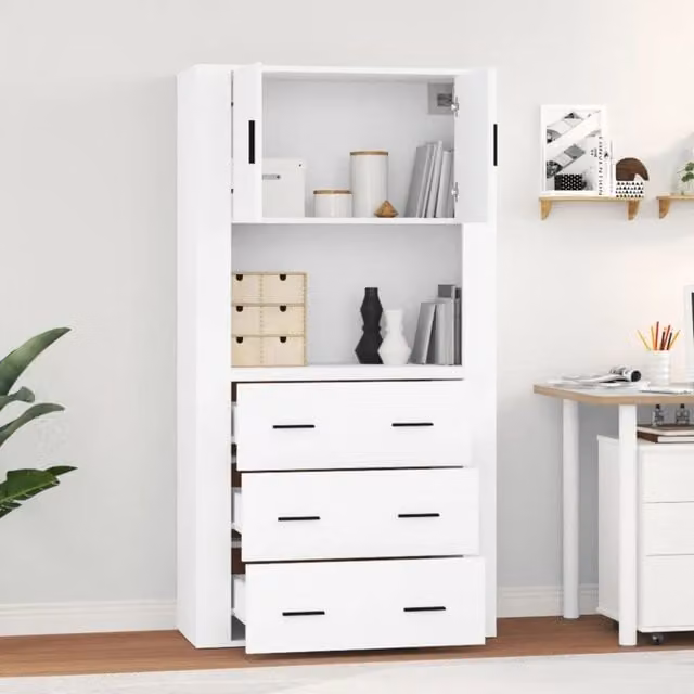 Aparador alto SYFAX de madera en color blanco con acabado mate y puertas batientes para colgar en la pared