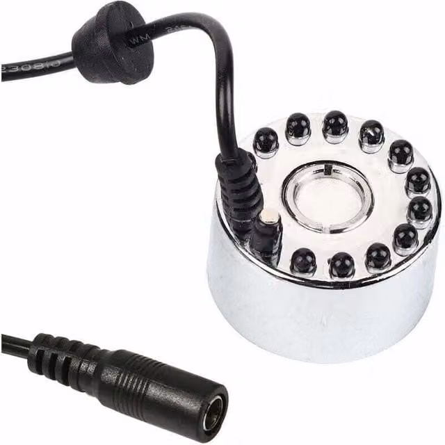 Sistema de nebulización ultrasónico LIIYIELA con 12 LED de cambio de color, atomizador y humidificador de aire redondo en multicolor, negro y plata con enchufe europeo