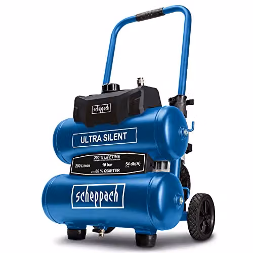 Compresor ultra silencioso Scheppach HC20Si de 750 W con depósito de 20 L, 10 bar y color azul