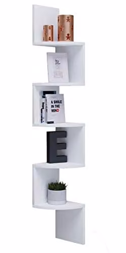 Estantería de pared esquinera VCM Mintis de madera blanca para CD y DVD, An: 20 cm, P: 20 cm, Al: 123 cm