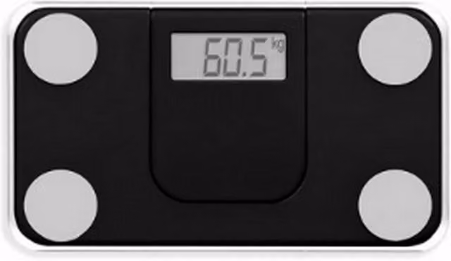 Báscula digital personal Livoo DOM532N compacta con pantalla retráctil y acabado en cristal, color negro, capacidad hasta 180 kg