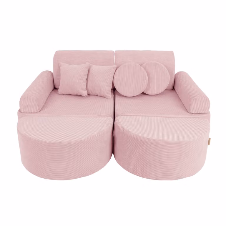 Sofá infantil modular MeowBaby de 12 piezas en pana rosa con función de cama y fundas extraíbles An: 120 cm
