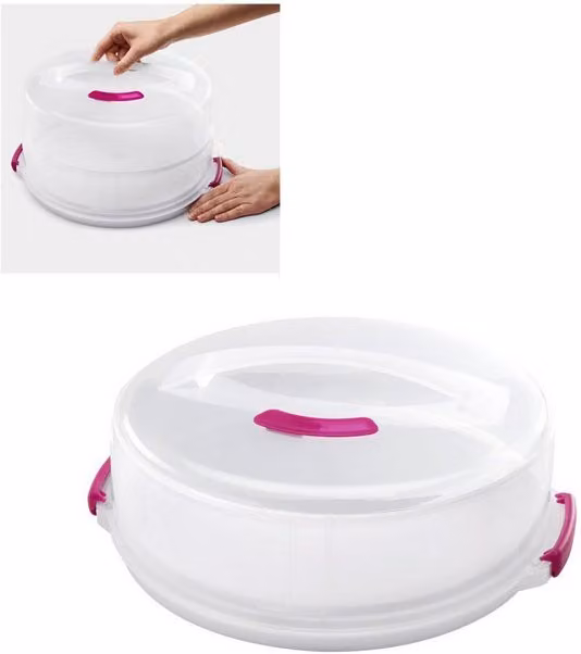 Soporte de pastel expandible Metaltex redondo de plástico blanco y transparente con diámetro de 36 cm