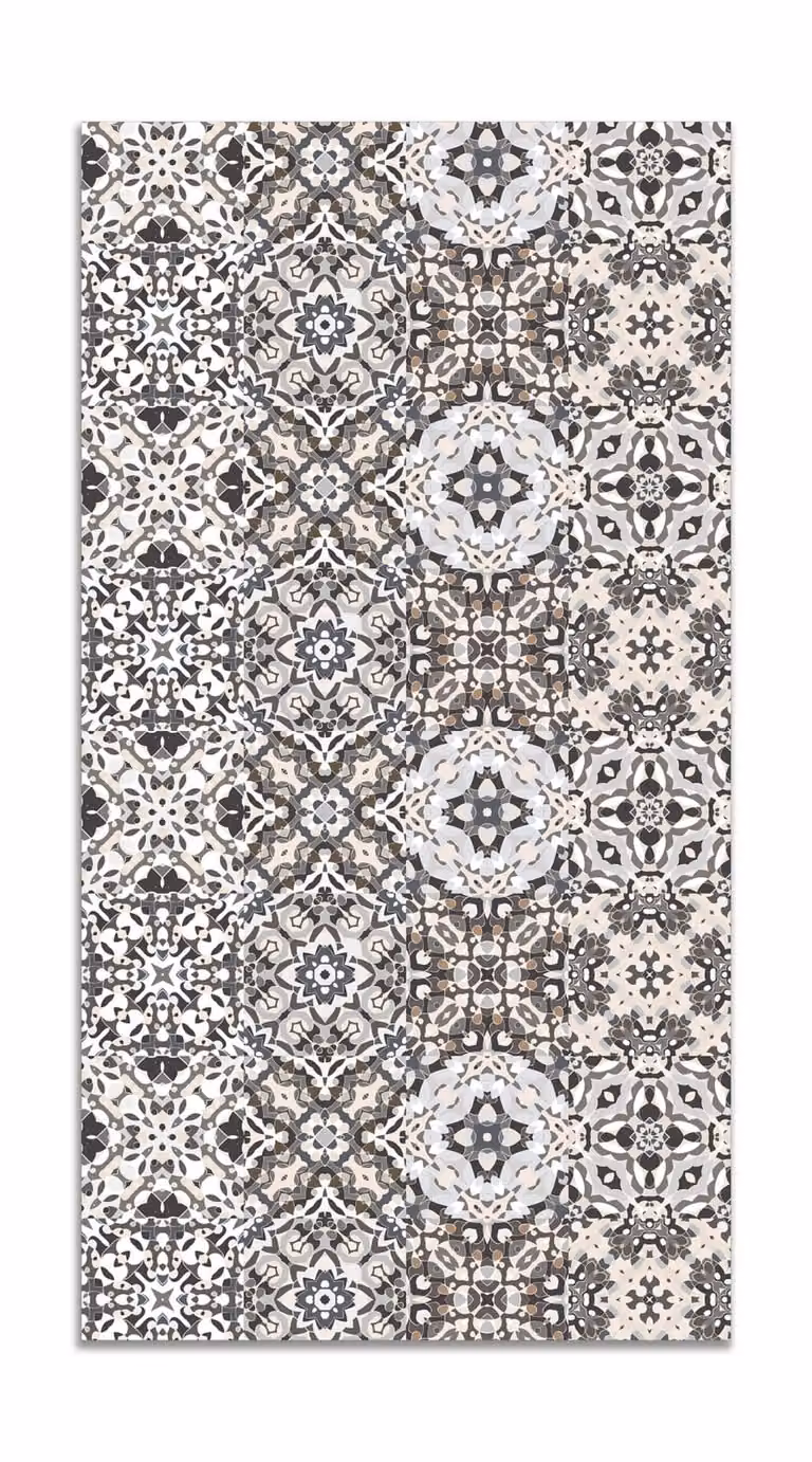 Alfombra de vinilo con diseño de baldosa hidráulica oriental en color gris, An/P: 120 x 170 cm