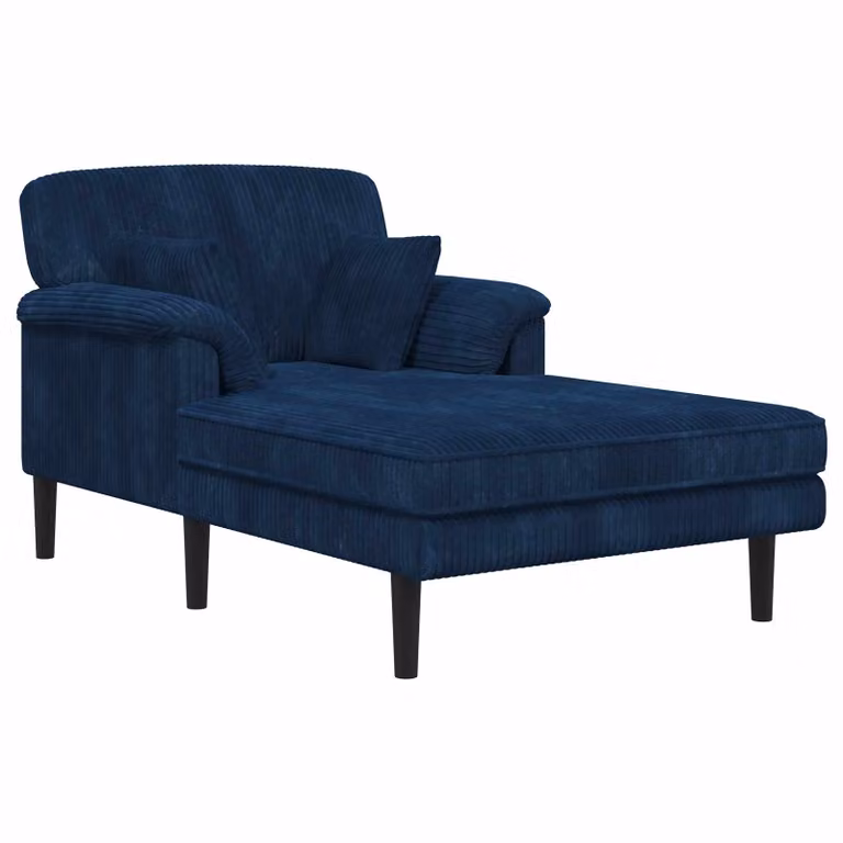 Chaise longue moderna vidaXL en forma de L con tela de pana azul marino y cojines incluidos