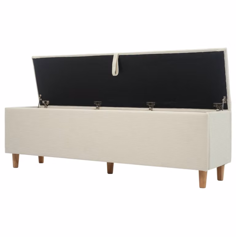 Banco arcón de terciopelo acanalado con sistema hidráulico y almacenaje MODFU, beige, An/P/Al: 145 x 38 x 46 cm