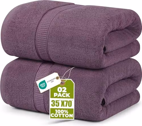 Pack de 2 toallas de baño grandes Utopia Towels de algodón orgánico, color púrpura, An/P/Al: 90 x 180 cm