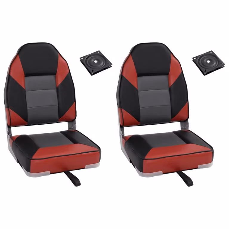 Set de 4 asientos plegables para barco vidaXL con respaldo alto, giro de 360 grados y tapicería de piel sintética en color negro