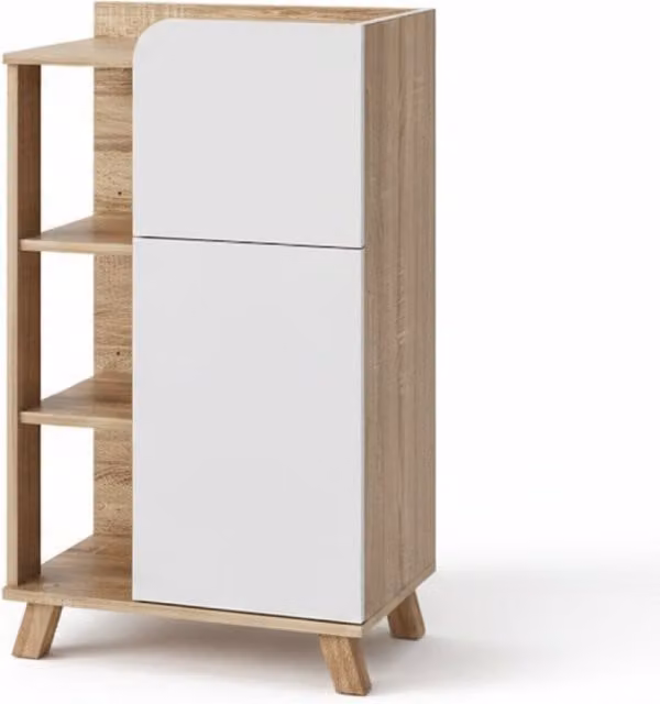 Armario mediano Vicco Karen para baño en color sonoma y blanco con puerta y cajón, An: 50 cm, Al: 90 cm, P: 20,76 cm