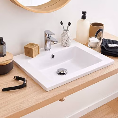 Lavabo de baño empotrable rectangular Mob-In L50 Aria en resina sintética color blanco An/P/Al: 50 x 40 x 2 cm