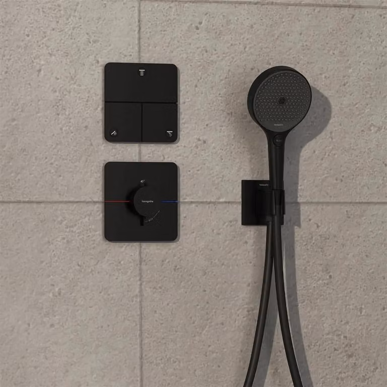Hansgrohe ShowerSelect Comfort Q, sistema de ducha empotrado con termostato de 3 funciones en negro mate