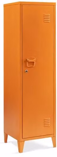 Casillero metálico Kurikka de en.casa con 3 compartimientos y puertas batientes, color naranja, Al: 137 cm, An: 38 cm, P: 38 cm