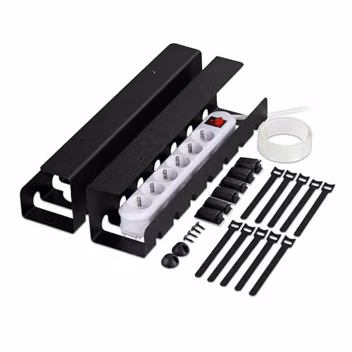 Set de 2 organizadores de cables para escritorio Relaxdays en acero negro, An/P/Al: 43 x 10 x 10 cm