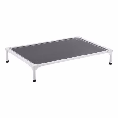 Cama elevada para perros VEVOR de metal con malla transpirable, color gris y plata, An/P/Al: 106,5 x 76 x 18 cm