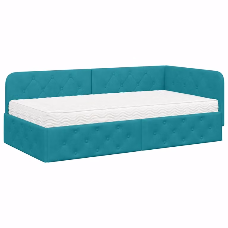 Estructura de cama de esquina moderna vidaXL tapizada en terciopelo color turquesa An/P/Al: 90 x 200 cm