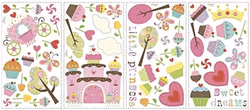 Adhesivos reutilizables para pared THE DECO FACTORY con diseño de castillo de magdalenas y temática de dulces, multicolor