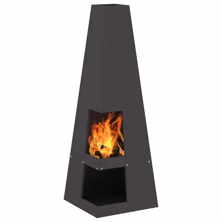 Tazón de fuego videx en acero negro con acabado de acero oxidado, An/P/Al: 35 x 35 x 100 cm