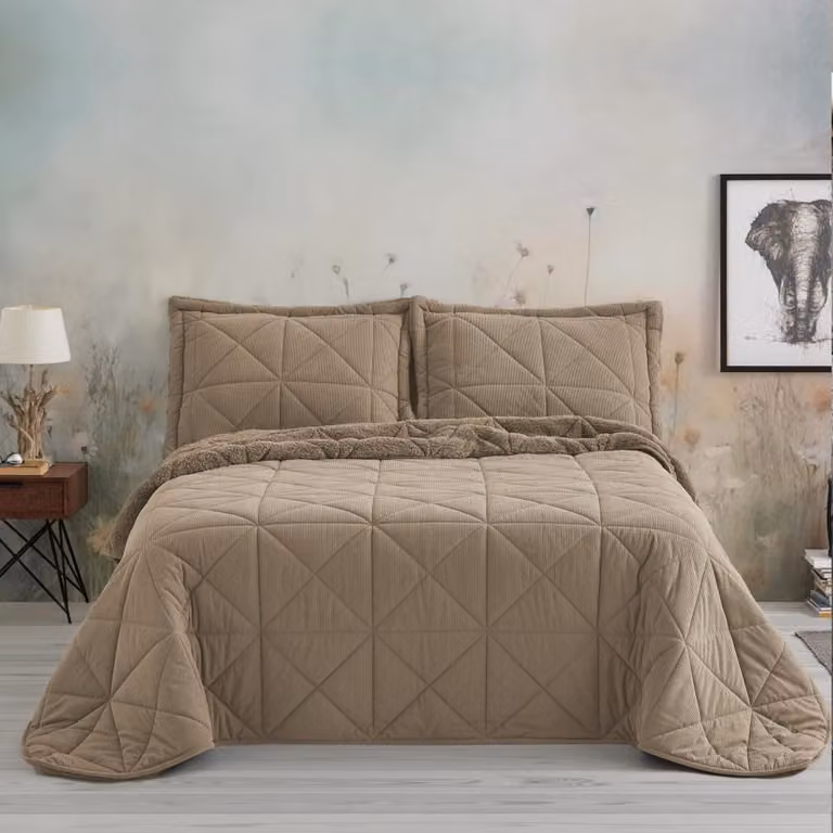 Edredón Manterol de microfibra con tejido de pana en color beige para cama de 90/105 cm