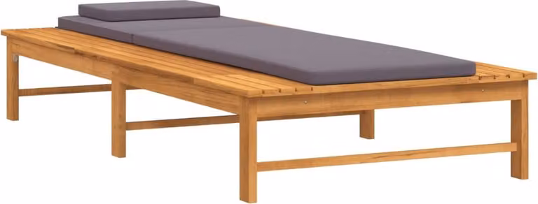 Tumbona Syfax de madera de acacia aceitada con cojín gris resistente a los rayos UV y reposacabezas ajustable
