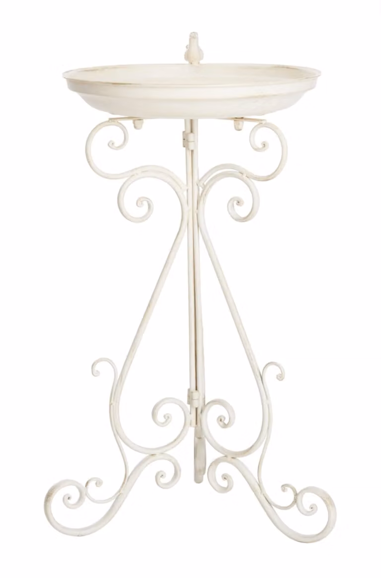 Bañera redonda de hierro para pájaros Ashlan en color blanco estilo shabby chic