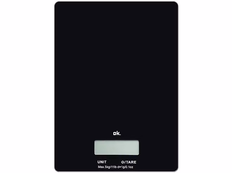 Balanza de cocina digital OK 3220 con display LCD y apagado automático, color negro, capacidad máxima 5 kg