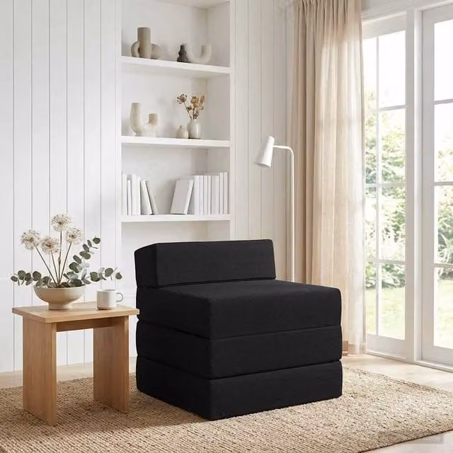 Sofá cama plegable vidaXL en color negro con acabado de tela y espuma para salón o dormitorio, An/P/Al: 200 x 70 x 15 cm