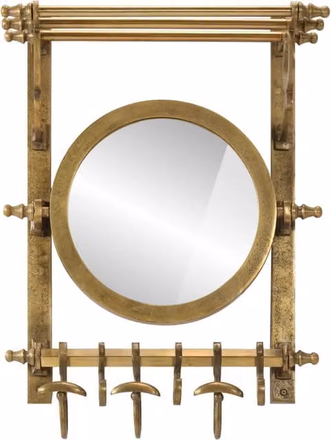 Soporte de equipaje con perchas y espejo de pared vidaXL en metal color dorado y marrón