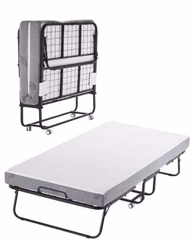 Cama plegable VEVOR con estructura de metal y colchón de espuma, An/P/Al: 96.5 x 190 x 39.6 cm, color blanco y gris