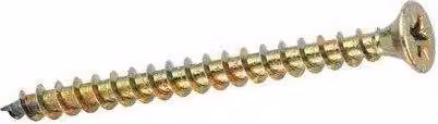 Tornillo para aglomerado Ambrovit de acero galvanizado amarillo con cabeza avellanada y sistema Pozidriv